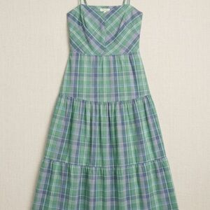 Plaid Tiered Dress in Green and Blue
